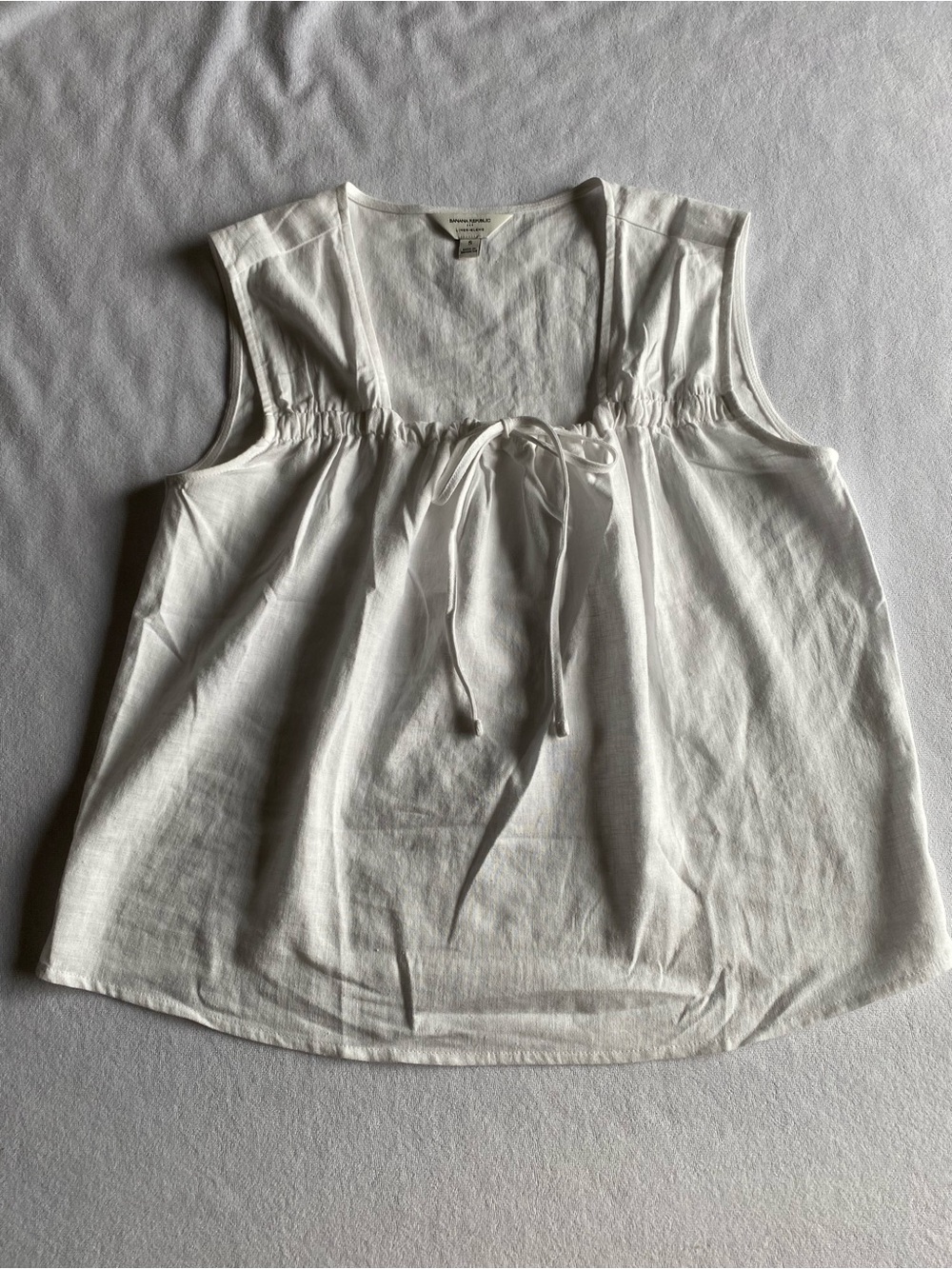 Banana Republic Linen Blend Short Sleeve Tie Top White Small Summer fall spring